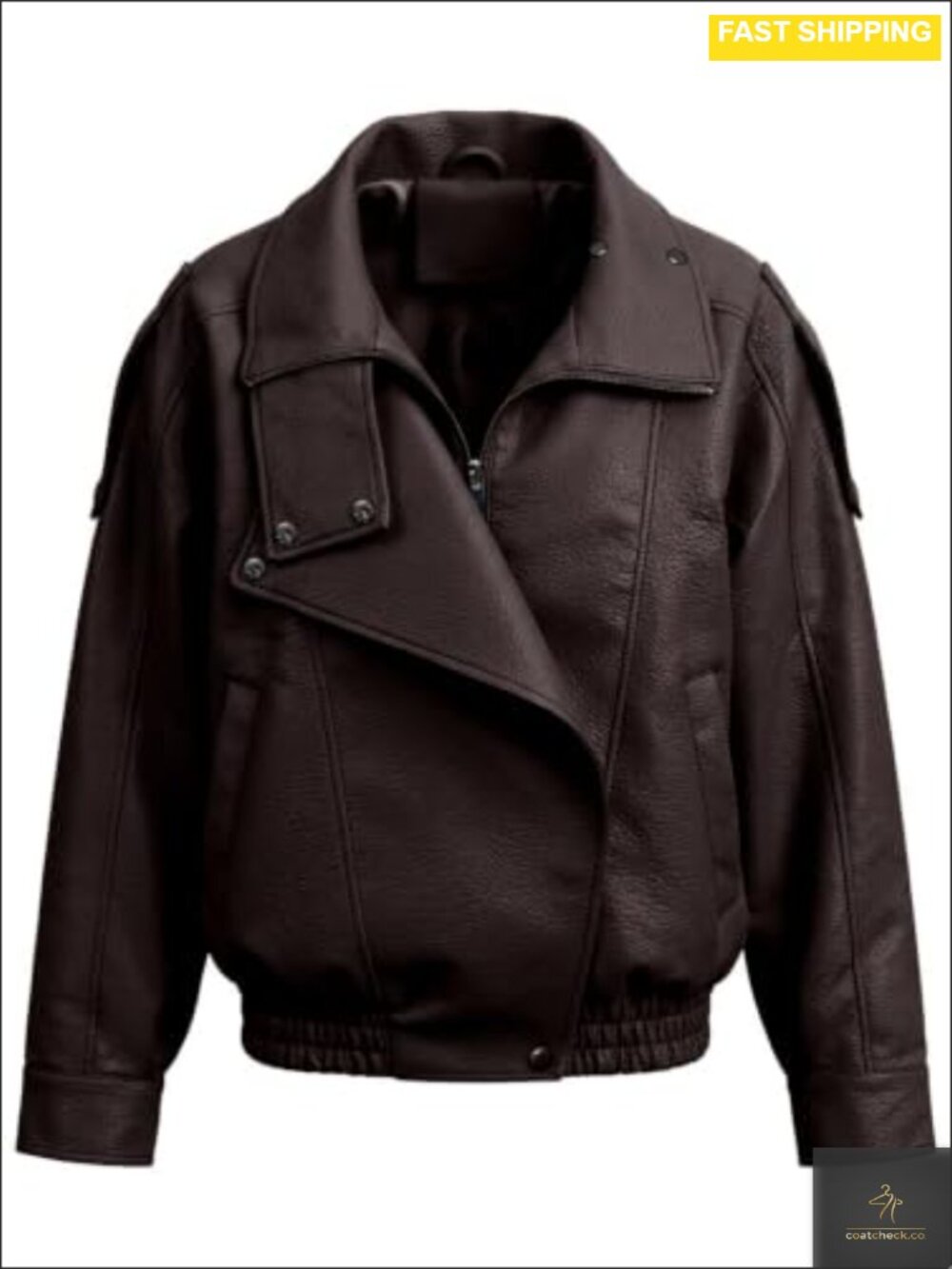 Faux Leather Bomber Jacket Pebble Grain Oversized Moto Snap Front